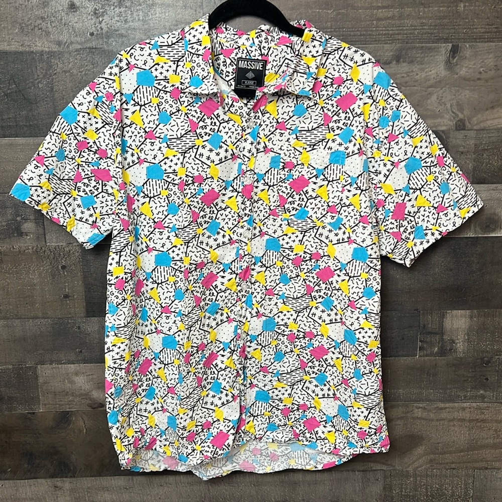 Vintage Style Short Sleeve Button Down Massive Shirt